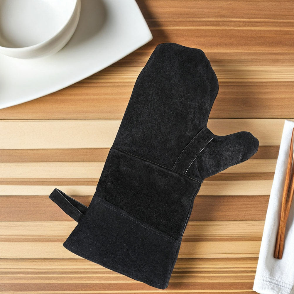 Heat Resistant Glove - ถุงมือกันความร้อนสีดำ 3 ชิ้น ดีไซน์แบบมีนิ้ว สำหรับปิ้งย่าง บาร์บีคิว