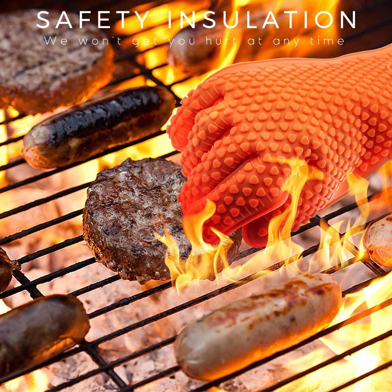 Oven Mitt Silicone - ถุงมือซิลิโคนสำหรับปิ้งย่าง ถุงมืออบอาหาร ป้องกันความร้อน ถุงมือกันไฟสำหรับเตาอบ ถุงมือกันความร้อนสำหรับบาร์บีคิว 1